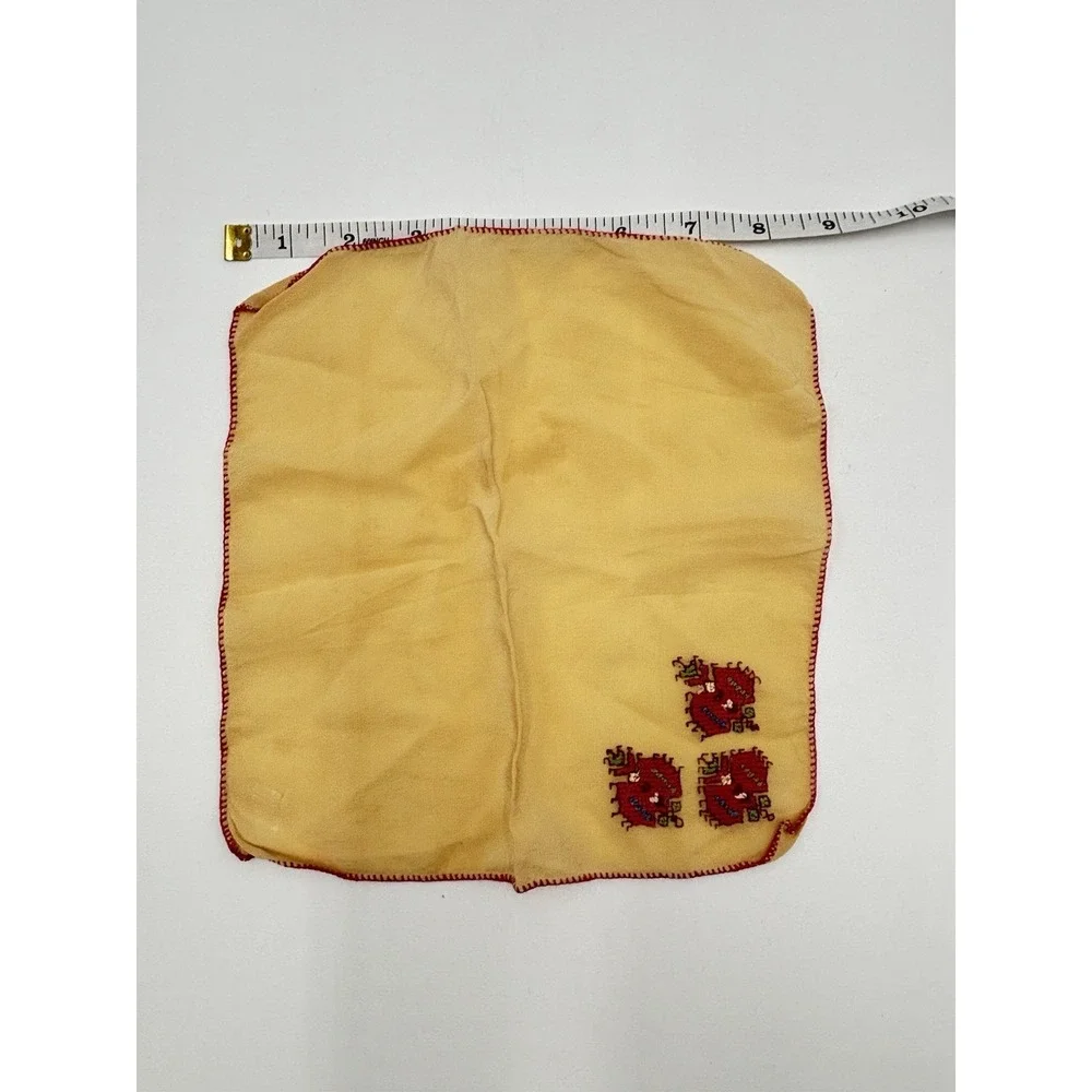 Vintage 100% Silk Embroidered Handkerchief Folk‎ Art Pink Floral Hanky 10x10